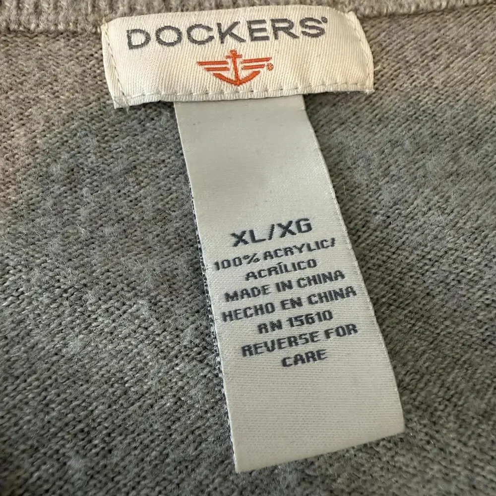 Dockers Mens XL Dirty Ice Taupe V Neck Sweater Lightweight Office Causal
